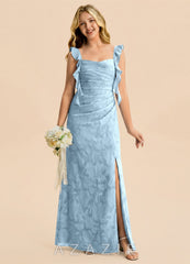 Azazie Jessamine Junior Sky Blue Mermaid Sweetheart Neckline Floral Burnout Dress