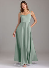 Azazie Marley Agave A-Line Off the Shoulder Stretch Satin Convertible Dress