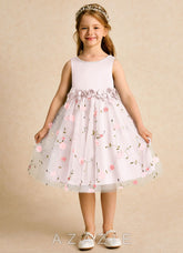 Azazie Starri Blushing Pink Ball-Gown Beaded Matte Satin Dress