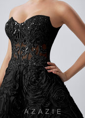 Mathilde Black Strapless 3D Rose Mesh Corset Skater Mini Dress