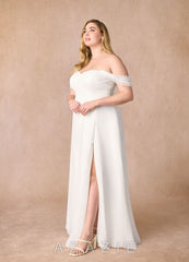 Azazie Zadie Wedding Dress Diamond White A-Line Off the Shoulder Chiffon Dress diamond_white