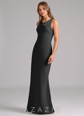 Azazie Allettie Black Mermaid Stretch Satin Dress black