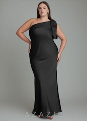 Azazie Yuanna Black Mermaid One Shoulder Stretch Satin Dress black
