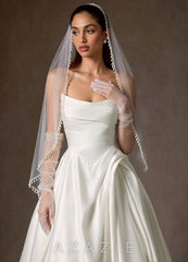Fingertip Cascading Pearl Fringe Bridal Cape Veil