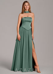 Azazie Cadence Eucalyptus A-Line Corset Stretch Satin Convertible Dress