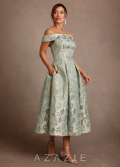 Azazie Centralia Aqua Blue Jacquard A-Line Off the Shoulder Floral Jacquard Dress aqua_blue_jacquard