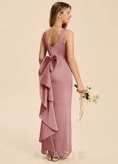Azazie Emi Junior Dusty Rose Sheath Bow Stretch Satin Dress