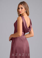 Azazie Karina Desert Rose A-Line Pleated Stretch Satin Dress desert_rose