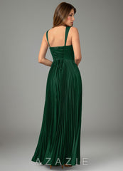 Azazie Avenelle Dark Green A-Line Corset Stretch Satin Dress dark_green