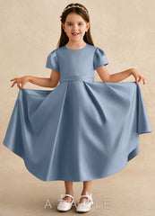 Azazie Princess Dusty Blue A-Line Pleated Matte Satin Dress dusty_blue