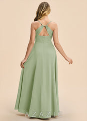 Azazie Gia Junior Dusty Sage A-Line Pleated Stretch Satin Dress dusty_sage