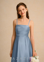 Azazie Pebbles Girls Formal Dusty Blue A-Line Pleated Matte Satin Dress dusty_blue