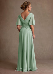 Azazie Milliat Agave A-Line Lace Chiffon Dress agave