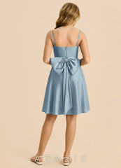 Azazie Bear Junior Dusty Blue A-Line Sweetheart Neckline Stretch Satin Dress dusty_blue
