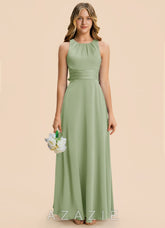 Azazie Christina Junior Dusty Sage A-Line Ruched Stretch Satin Dress