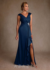 Azazie Santa Monica Dark Navy A-Line Lace Dress