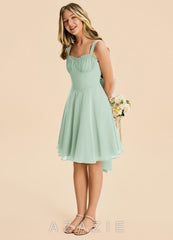 Azazie Arie Junior Agave A-Line Ruched Chiffon Dress agave