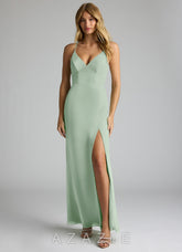 Azazie Becca Agave Sheath V-Neck Chiffon Dress