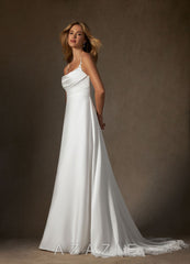 Azazie Sable Wedding Dress Diamond White A-Line Lace Stretch Satin Dress diamond_white