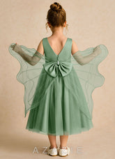 Azazie Pear Matcha Ball-Gown Bow Tulle Dress