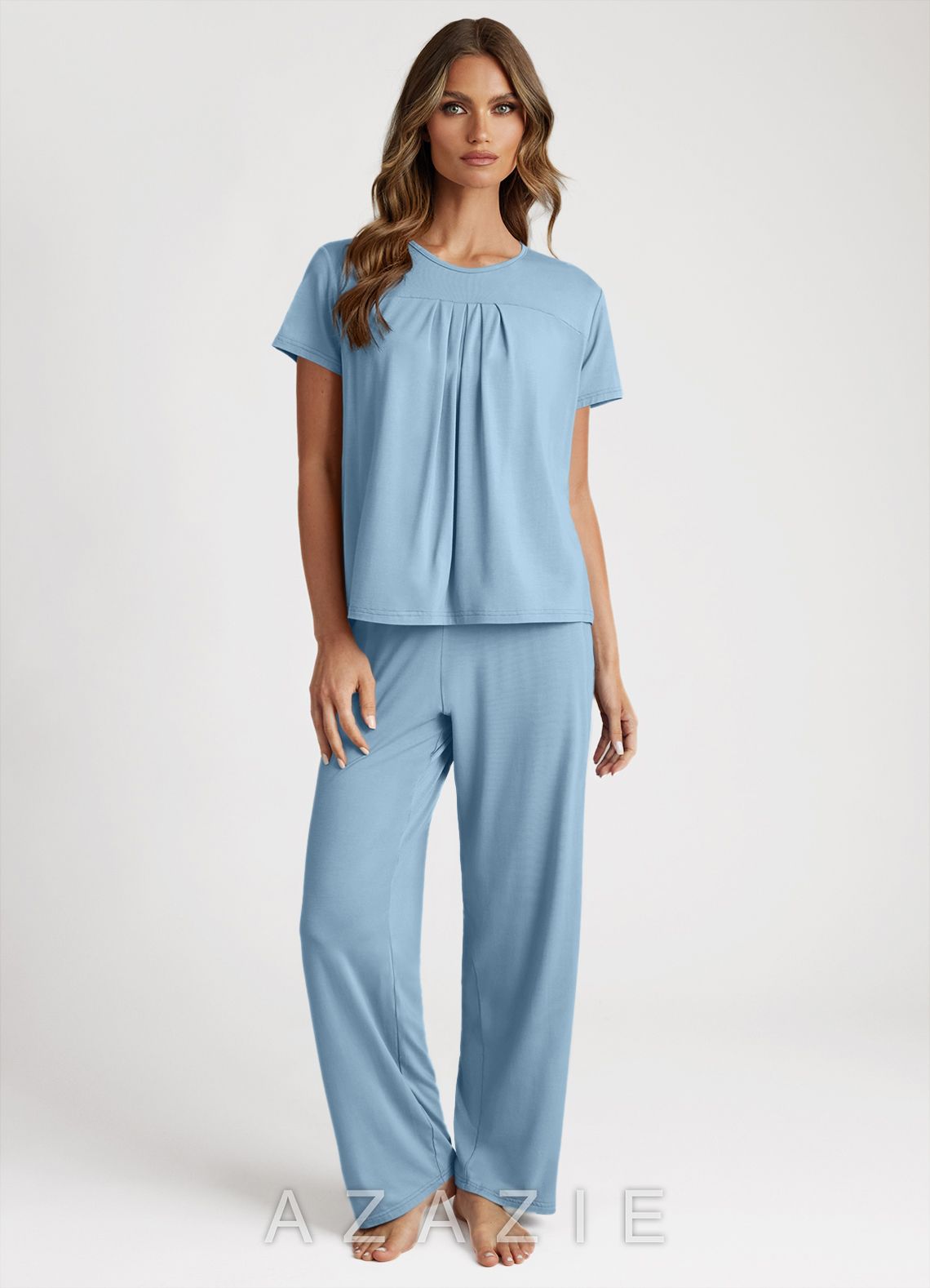 Bamboo Fiber Pleated T-Shirt and Pants Pajama Set