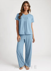 Bamboo Fiber Pleated T-Shirt and Pants Pajama Set