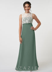 Azazie Rana Junior Eucalyptus A-Line Lace Chiffon Dress