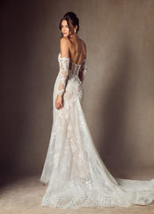 Azazie Caitlin Diamond White Champagne Mermaid Strapless Lace Dress diamond_white/champagne