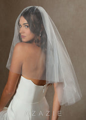 Simple Waist Length Layered Veil with Blusher diamond_white