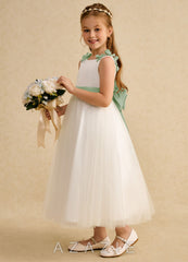 Azazie Lilli Ivory Dusty Sage A-Line Bow Tulle Dress ivory/dusty_sage