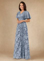 Azazie Emmeline Dusty Blue A-Line Pleated Floral Burnout Dress dusty_blue