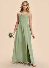 Azazie Gia Junior Dusty Sage A-Line Pleated Stretch Satin Dress dusty_sage