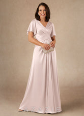 Azazie Emmeline Blushing Pink A-Line Pleated Stretch Satin Dress