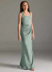 Azazie Mero Junior Agave Mermaid Pleated Stretch Satin Dress agave
