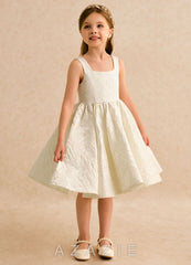 Azazie Honeybun Antique White A-Line Bow Floral Jacquard Dress antique_white
