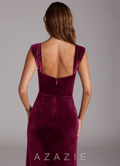 Azazie Junia Cabernet Sheath Off the Shoulder Velvet Convertible Dress cabernet