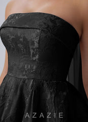 Calistabella Black A-Line Jacquard Chiffon Mini Dress
