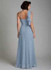 Azazie Jayden Dusty Blue A-Line Side Slit Chiffon Dress dusty_blue