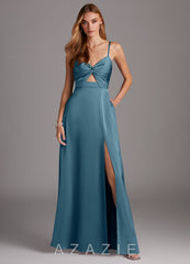 Azazie Jenna Bermuda A-Line Pleated Stretch Satin Dress bermuda
