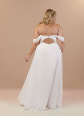 Azazie Ava Wedding Dress Diamond White A-Line Off the Shoulder Stretch Chiffon Dress diamond_white