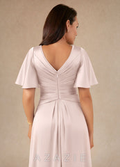 Azazie Emmeline Blushing Pink A-Line Pleated Stretch Satin Dress blushing_pink