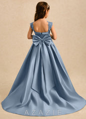 Azazie Genie Dusty Blue Ball-Gown Off the Shoulder Matte Satin Dress dusty_blue