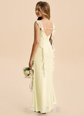 Azazie Cindy Junior Lemon Sorbet A-Line Ruched Chiffon Dress lemon_sorbet
