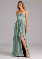 Azazie Akiko Agave A-Line Sweetheart Neckline Stretch Satin Dress agave