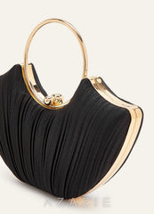 Satin Pleated Fan-Shaped Handbag