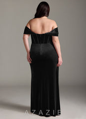Azazie Jas Black Sheath Off-The-Shoulder Corset Velvet Convertible Dress black