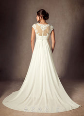 Azazie Brynslee Wedding Dress Cream A-Line Scoop Sequins Chiffon Dress cream