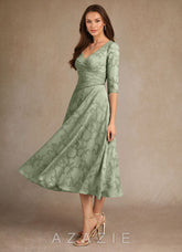 Azazie Durant Agave A-Line Pleated Floral Burnout Dress