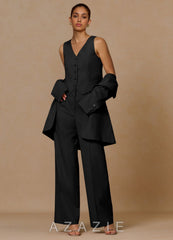 Margaret Black Cotton Linen Blend 3-Piece Suit