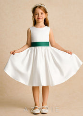 Azazie Sosie Ivory Emerald A-Line Pleated Matte Satin Dress ivory/emerald